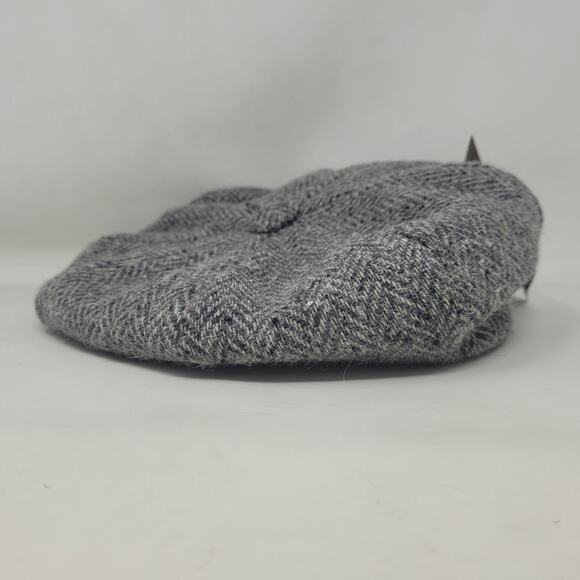 Aran Sweater Market Hat Newsboy Fitted Mens Medium Gray Herringbone Tweed Wool - Picture 3 of 8